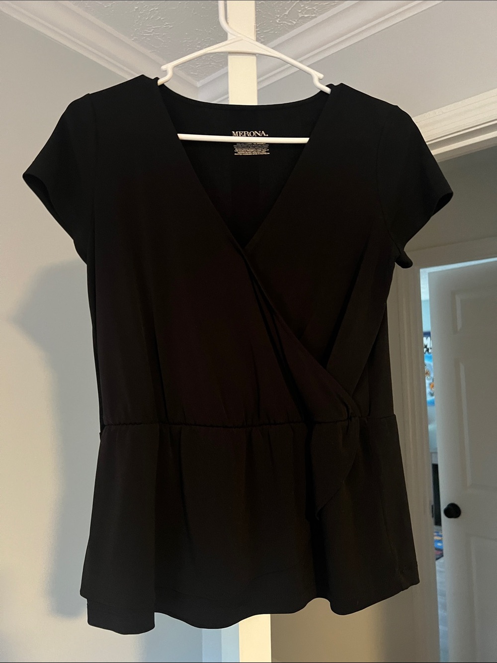 Merona Black Short-Sleeve Wrap Peplum Blouse